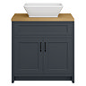 Chatsworth 810mm Graphite Countertop Vanity with Beech Worktop, Rectangular Gloss White Basin & Matt Black Handles