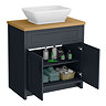 Chatsworth 810mm Graphite Countertop Vanity with Beech Worktop, Rectangular Gloss White Basin & Matt Black Handles