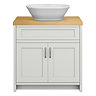 Chatsworth 810mm Grey Countertop Vanity with Beech Worktop, Oval Gloss White Basin & Chrome Handles