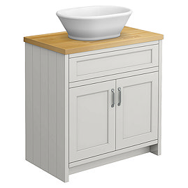 Chatsworth 810mm Grey Countertop Vanity with Beech Worktop, Oval Gloss White Basin & Chrome Handles