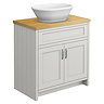 Chatsworth 810mm Grey Countertop Vanity with Beech Worktop, Oval Gloss White Basin & Chrome Handles