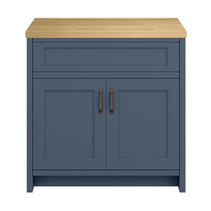Chatsworth 810mm Traditional Blue Countertop Vanity with Beech Worktop & Antique Brass Handles