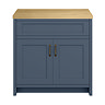 Chatsworth 810mm Traditional Blue Countertop Vanity with Beech Worktop & Antique Brass Handles