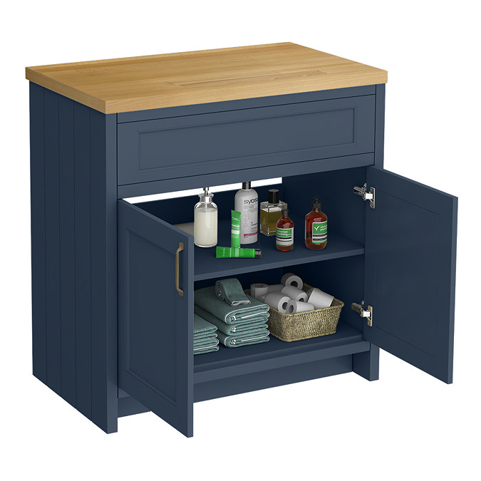 Chatsworth 810mm Traditional Blue Countertop Vanity with Beech Worktop & Antique Brass Handles