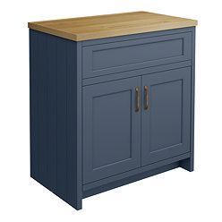 Chatsworth 810mm Traditional Blue Countertop Vanity with Beech Worktop & Antique Brass Handles