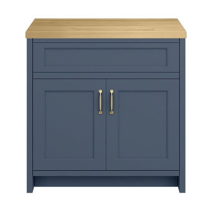 Chatsworth 810mm Traditional Blue Countertop Vanity with Beech Worktop & Brushed Brass Handles