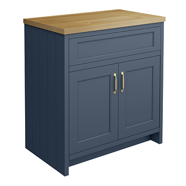 Chatsworth 810mm Traditional Blue Countertop Vanity with Beech Worktop & Brushed Brass Handles
