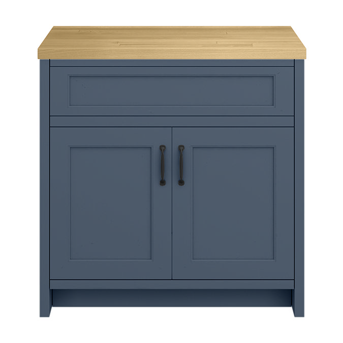 Chatsworth 810mm Traditional Blue Countertop Vanity with Beech Worktop & Matt Black Handles