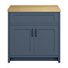 Chatsworth 810mm Traditional Blue Countertop Vanity with Beech Worktop & Matt Black Handles