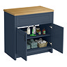 Chatsworth 810mm Traditional Blue Countertop Vanity with Beech Worktop & Matt Black Handles