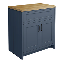 Chatsworth 810mm Traditional Blue Countertop Vanity with Beech Worktop & Matt Black Handles
