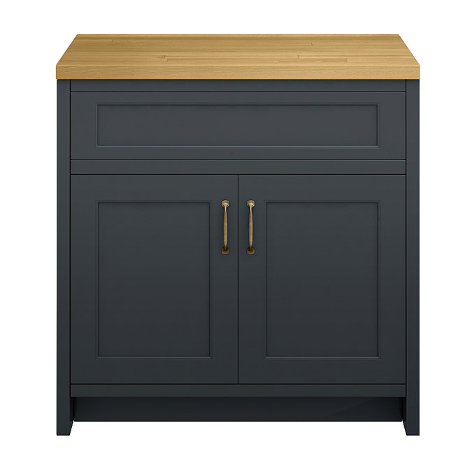 Chatsworth 810mm Traditional Graphite Countertop Vanity with Beech Worktop & Antique Brass Handles