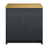 Chatsworth 810mm Traditional Graphite Countertop Vanity with Beech Worktop & Antique Brass Handles