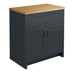 Chatsworth 810mm Traditional Graphite Countertop Vanity with Beech Worktop & Antique Brass Handles