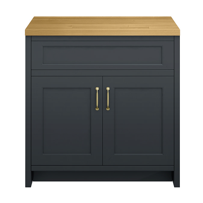 Chatsworth 810mm Traditional Graphite Countertop Vanity with Beech Worktop & Brushed Brass Handles