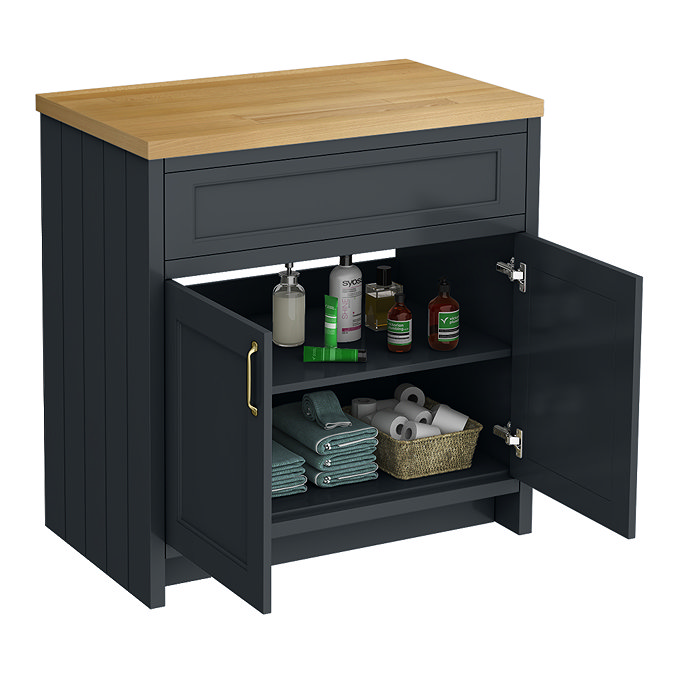 Chatsworth 810mm Traditional Graphite Countertop Vanity with Beech Worktop & Brushed Brass Handles