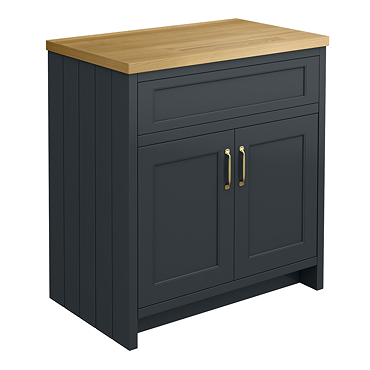 Chatsworth 810mm Traditional Graphite Countertop Vanity with Beech Worktop & Brushed Brass Handles