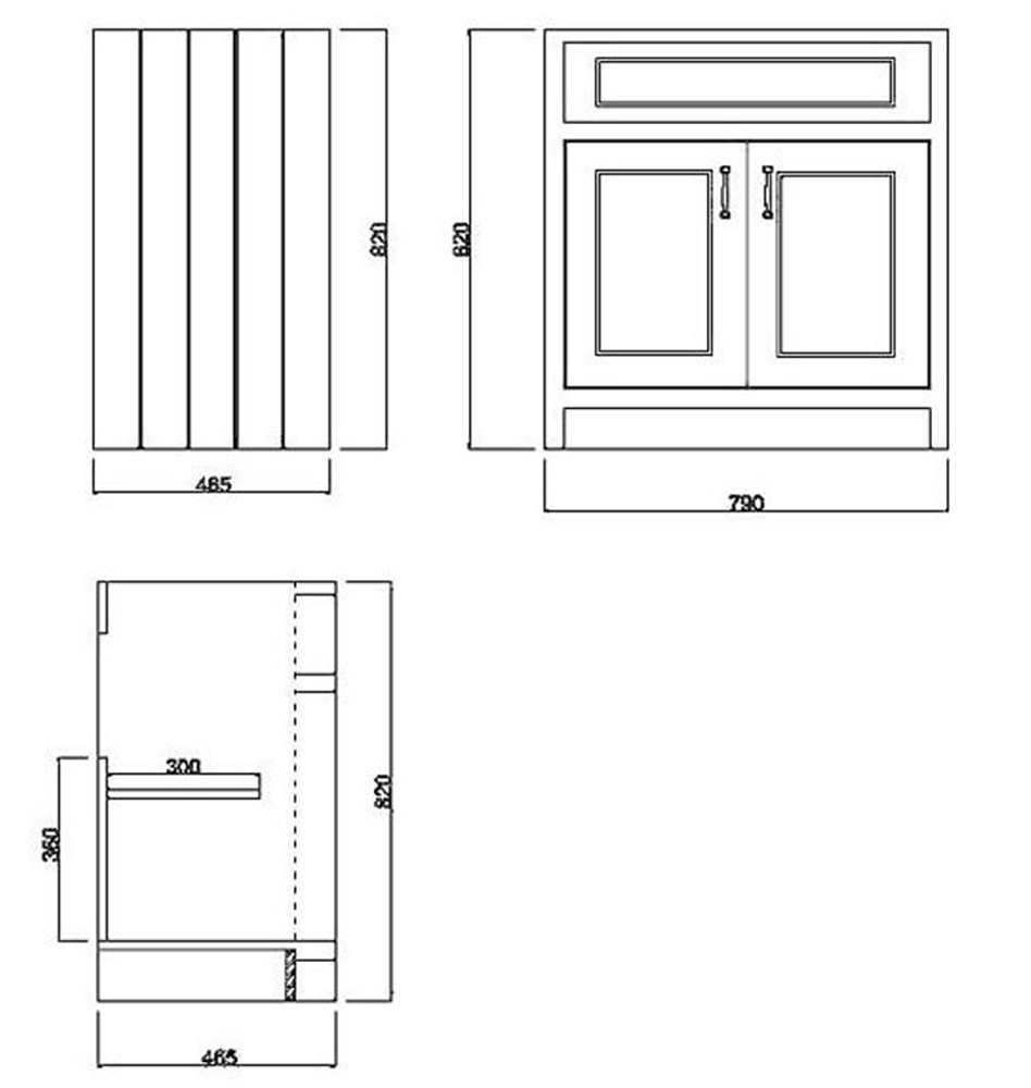 Chatsworth 810mm Traditional Grey Countertop Vanity with Beech Worktop & Chrome Handles