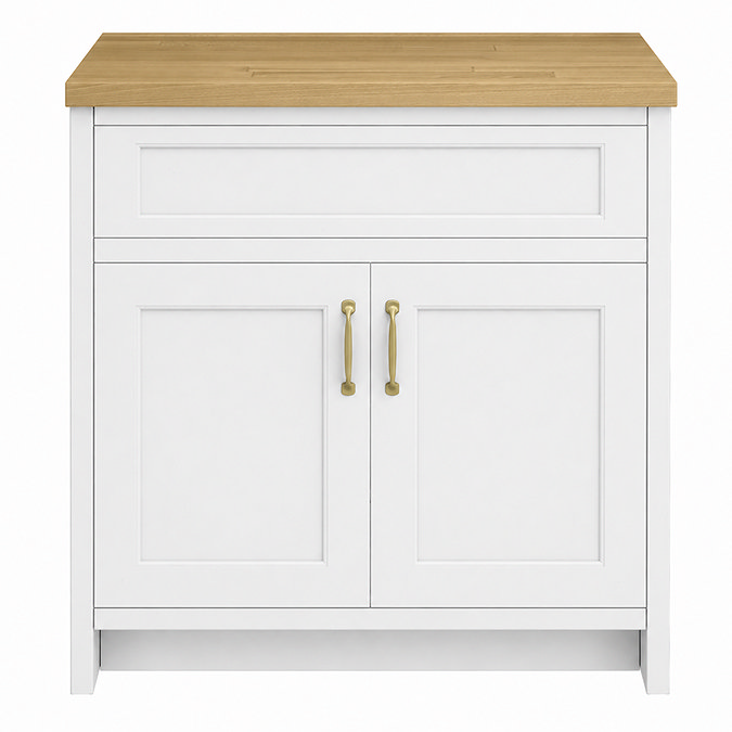 Chatsworth 810mm Traditional White Countertop Vanity Unit with Solid Beech Wood Worktop & Brushed Brass Handles