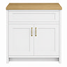 Chatsworth 810mm Traditional White Countertop Vanity Unit with Solid Beech Wood Worktop & Brushed Brass Handles