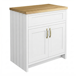 Chatsworth 810mm Traditional White Countertop Vanity Unit with Solid Beech Wood Worktop & Brushed Brass Handles