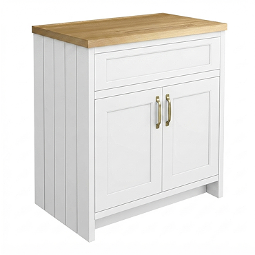 Chatsworth 810mm Traditional White Countertop Vanity Unit with Solid Beech Wood Worktop & Brushed Brass Handles
