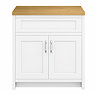 Chatsworth 810mm Traditional White Countertop Vanity Unit with Solid Beech Wood Worktop & Chrome Handles