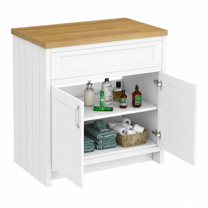 Chatsworth 810mm Traditional White Countertop Vanity Unit with Solid Beech Wood Worktop & Chrome Handles