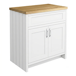 Chatsworth 810mm Traditional White Countertop Vanity Unit with Solid Beech Wood Worktop & Chrome Handles