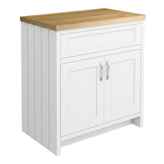 Chatsworth 810mm Traditional White Countertop Vanity Unit with Solid Beech Wood Worktop & Chrome Handles