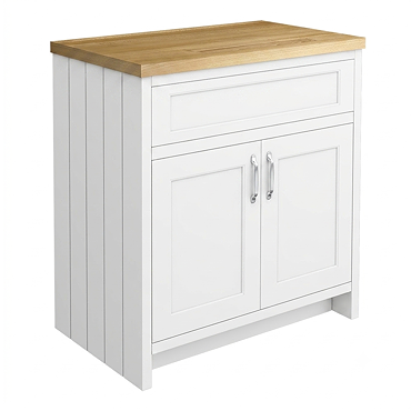Chatsworth 810mm Traditional White Countertop Vanity Unit with Solid Beech Wood Worktop & Chrome Handles