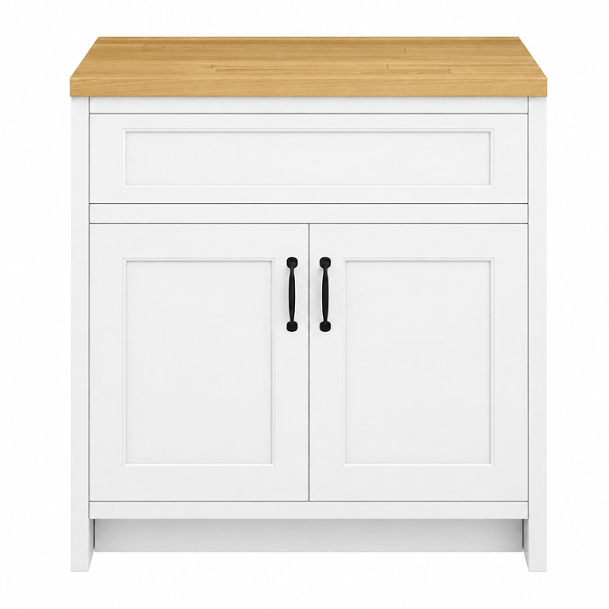Chatsworth 810mm Traditional White Countertop Vanity Unit with Solid Beech Wood Worktop & Matt Black Handles