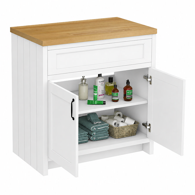Chatsworth 810mm Traditional White Countertop Vanity Unit with Solid Beech Wood Worktop & Matt Black Handles