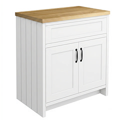 Chatsworth 810mm Traditional White Countertop Vanity Unit with Solid Beech Wood Worktop & Matt Black Handles