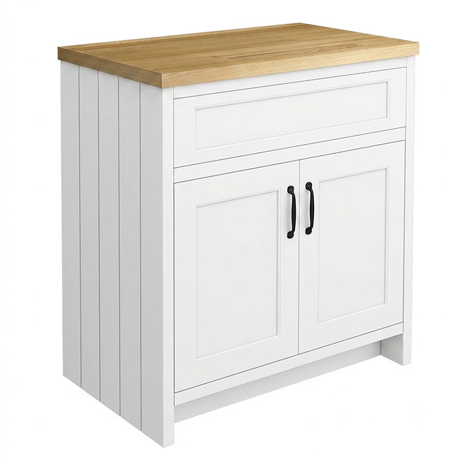 Chatsworth 810mm Traditional White Countertop Vanity Unit with Solid Beech Wood Worktop & Matt Black Handles