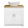 Chatsworth 810mm White Countertop Vanity with Beech Worktop, Oval Gloss White Basin & Brushed Brass Handles