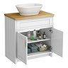 Chatsworth 810mm White Countertop Vanity with Beech Worktop, Oval Gloss White Basin & Brushed Brass Handles