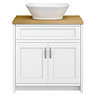 Chatsworth 810mm White Countertop Vanity with Beech Worktop, Oval Gloss White Basin & Chrome Handles