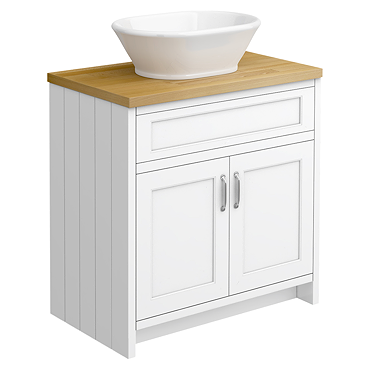 Chatsworth 810mm White Countertop Vanity with Beech Worktop, Oval Gloss White Basin & Chrome Handles