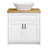 Chatsworth 810mm White Countertop Vanity with Beech Worktop, Oval Gloss White Basin & Matt Black Handles