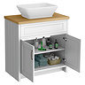 Chatsworth 810mm White Countertop Vanity with Beech Worktop, Rectangular Gloss White Basin & Antique Brass Handles