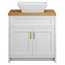 Chatsworth 810mm White Countertop Vanity with Beech Worktop, Rectangular Gloss White Basin & Brushed Brass Handles