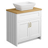 Chatsworth 810mm White Countertop Vanity with Beech Worktop, Rectangular Gloss White Basin & Brushed Brass Handles