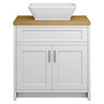 Chatsworth 810mm White Countertop Vanity with Beech Worktop, Rectangular Gloss White Basin & Chrome Handles