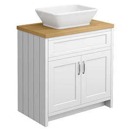 Chatsworth 810mm White Countertop Vanity with Beech Worktop, Rectangular Gloss White Basin & Chrome Handles