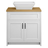 Chatsworth 810mm White Countertop Vanity with Beech Worktop, Rectangular Gloss White Basin & Matt Black Handles