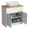 Chatsworth 810mm White Countertop Vanity with Beech Worktop, Rectangular Gloss White Basin & Matt Black Handles