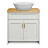 Chatsworth 810mm Grey Countertop Vanity with Beech Worktop, Oval Gloss White Basin & Brushed Brass Handles