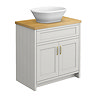 Chatsworth 810mm Grey Countertop Vanity with Beech Worktop, Oval Gloss White Basin & Brushed Brass Handles
