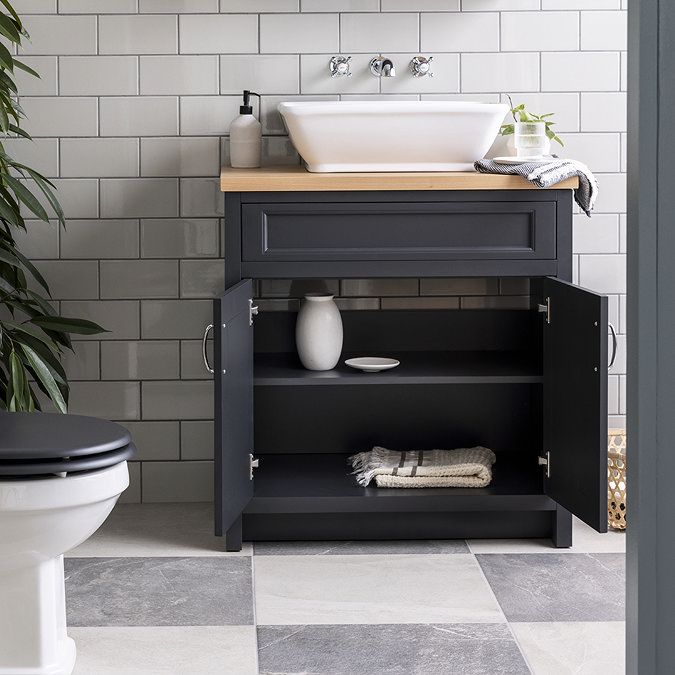 Chatsworth 810mm Traditional Graphite Countertop Vanity with Beech Worktop & Chrome Handles